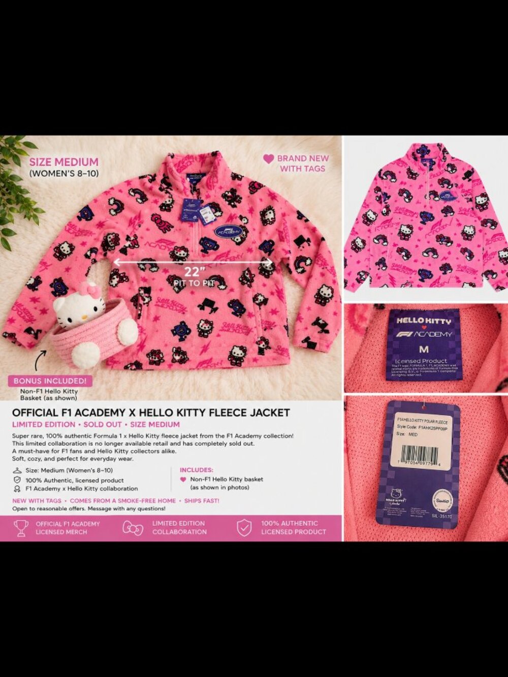 Official Formula 1 x Hello Kitty Fleece Jacket – Limited Edition SOLD OUT Collab